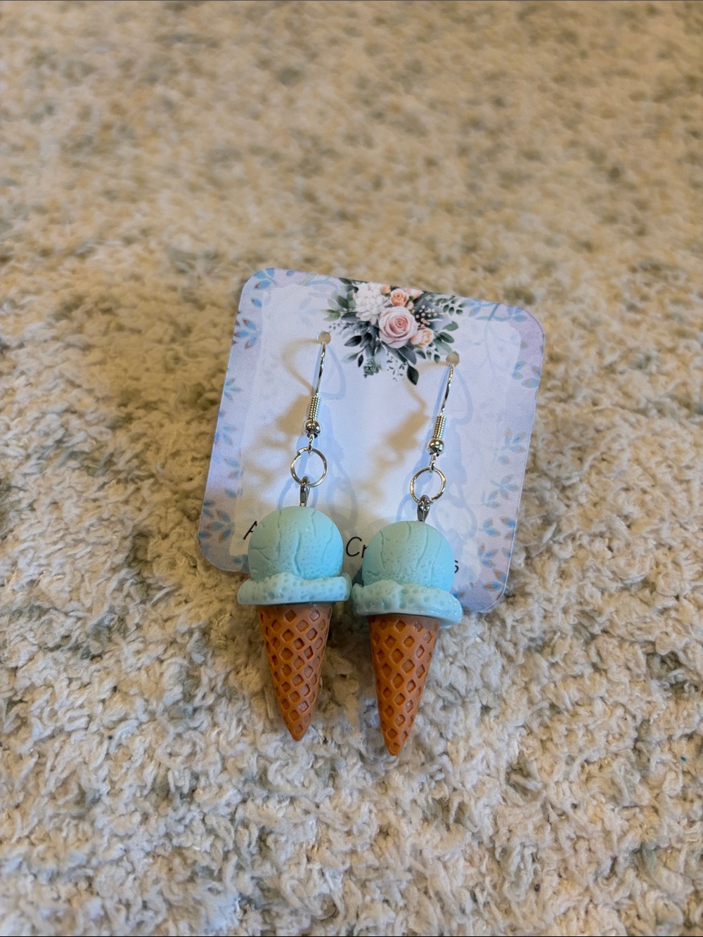 Cute Blue Ice Cream Cone Earrings NWT handcrafted 2.5”